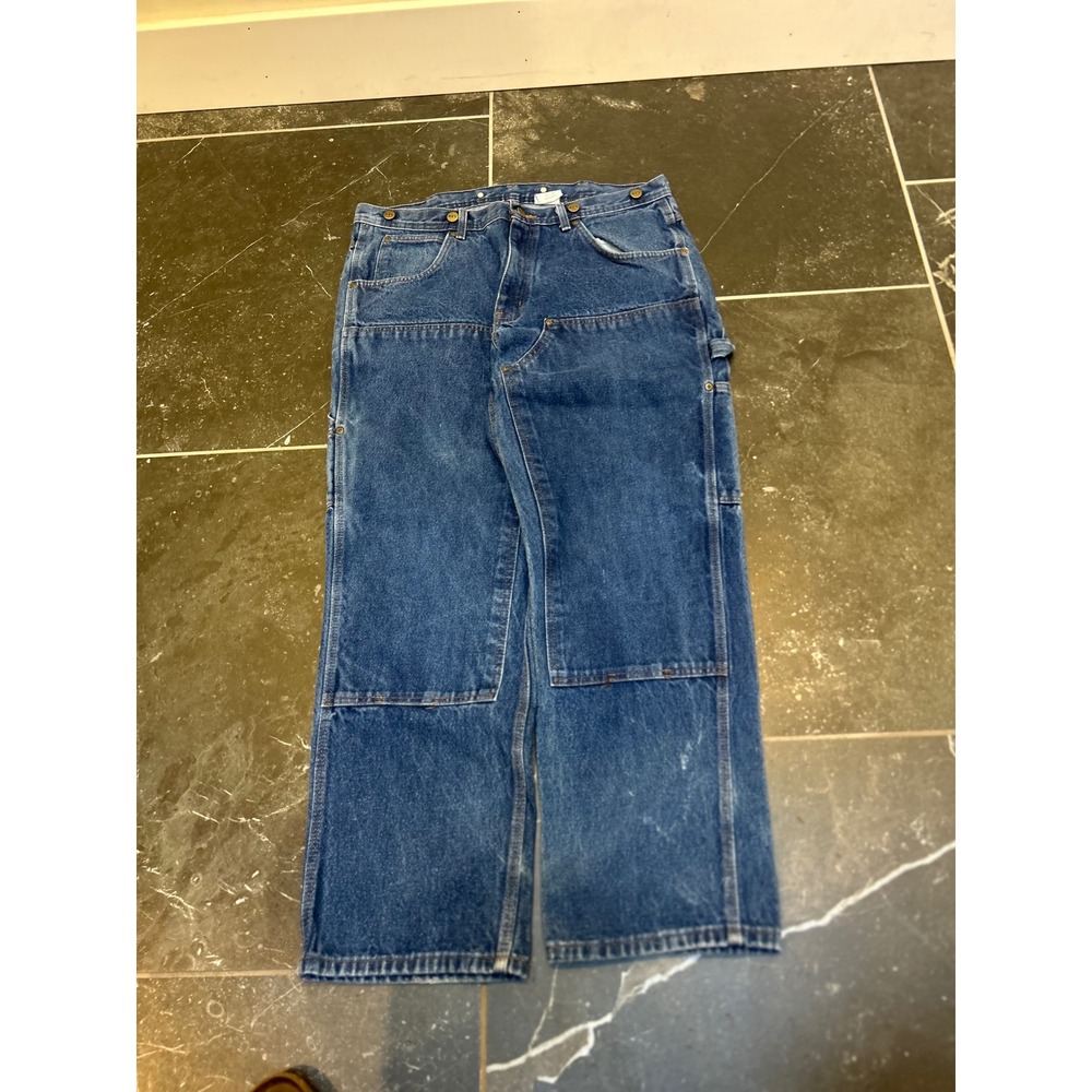 Mens Vintage Double Knee Carpenter Jeans Medium Wash Denim Workwear 36x30